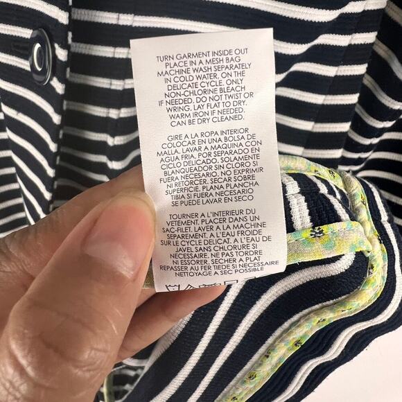 Cabi 5151 Small Navy Blue Striped Maritime Trench Jacket Coat EUC - Picture 7 of 9